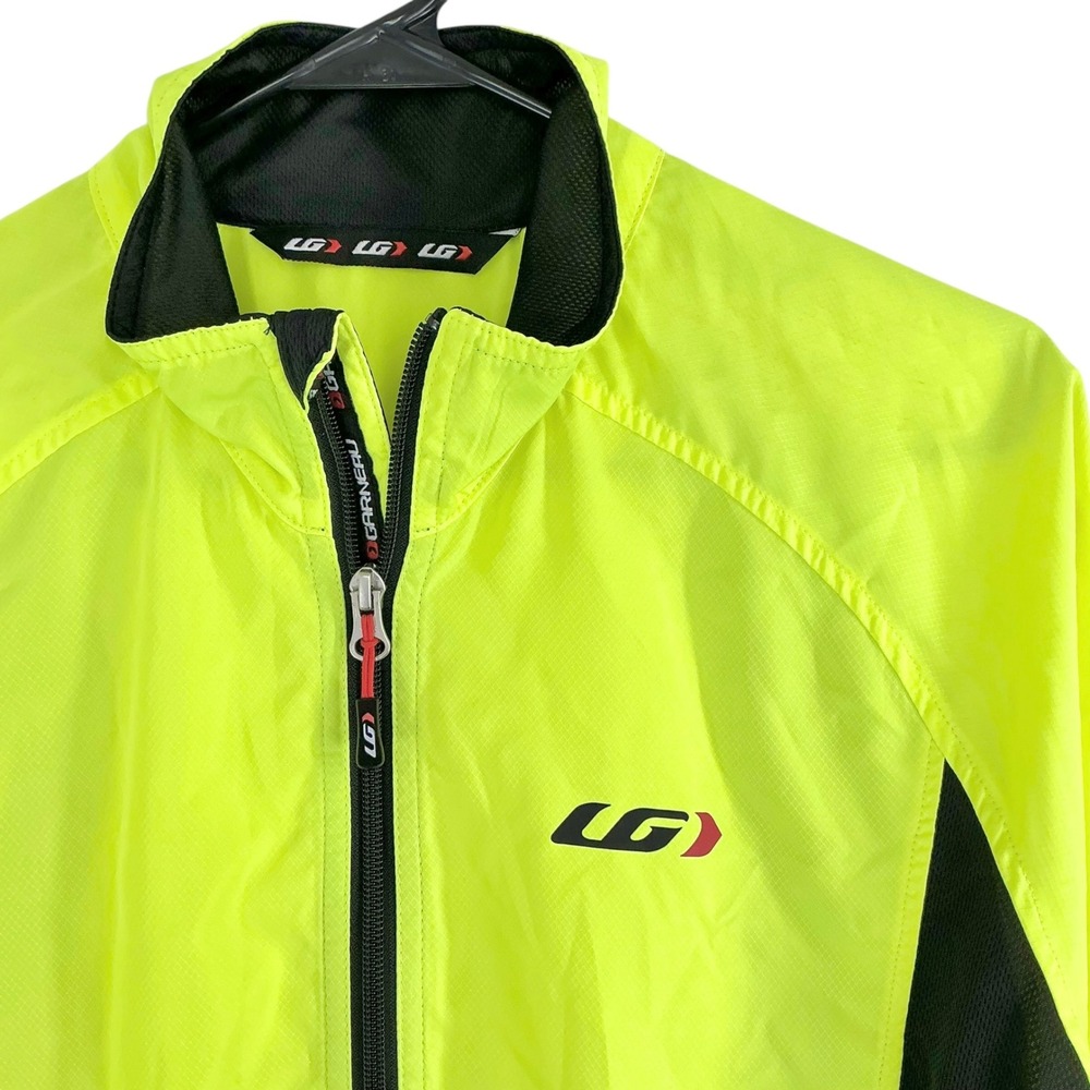 Louis‎ Garneau Cycling Jacket Men's Medium Neon Yellow Black Full Windbreaker